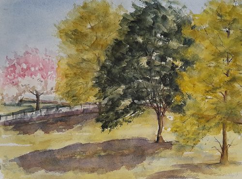 Chrissy F, Through my window, watercolour.